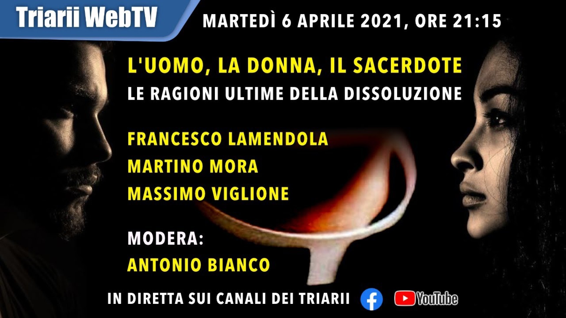 L’UOMO, LA DONNA, IL SACERDOTE. F Lamendola, M Mora, M Viglione, in studio A Bianco